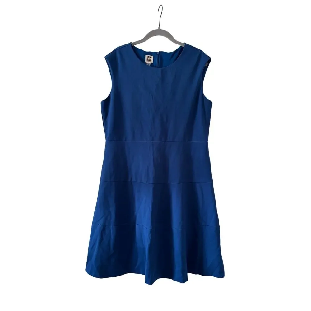 Anne Klein Blue Fit & Flare Sheath Dress Size 14 Sleeveless Career Office Midi - Picture 2 of 11